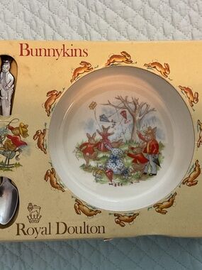 Vintage Royal Doulton Bunnykins Nursery Set with China Bowl and Spoona